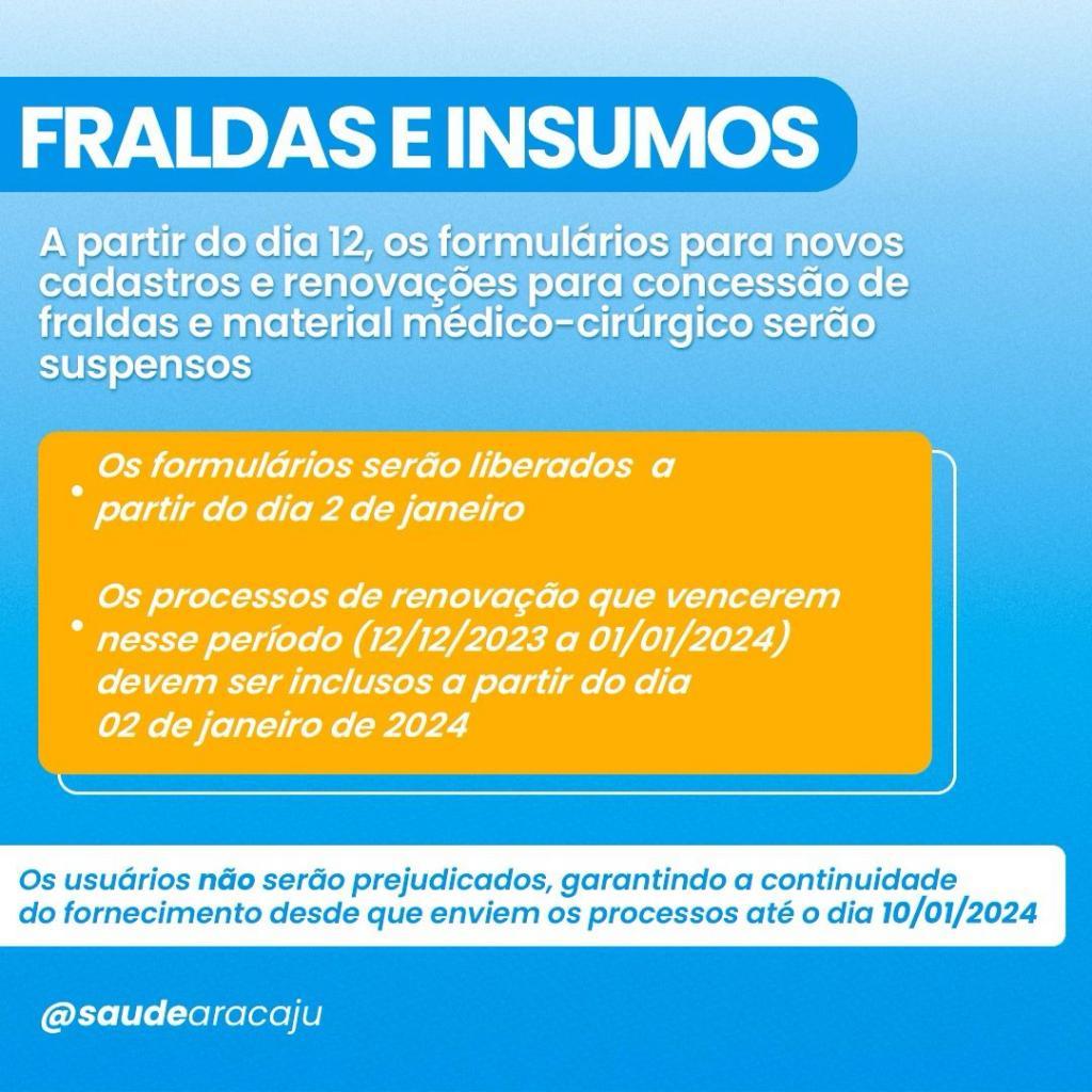 Saúde de Aracaju suspende temporariamente formulário para aquisição de fraldas e material médico cirúrgico