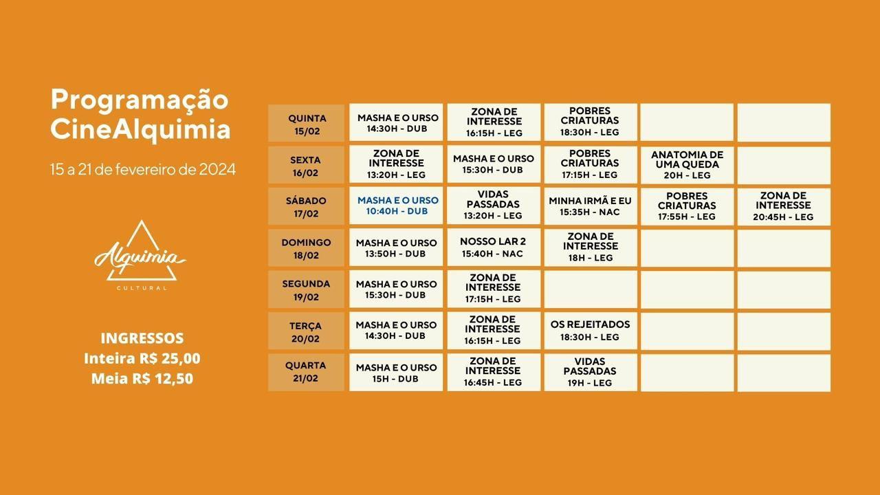 Confira a programação Cine Alquimia em Aracaju de 15 a 21 de Fevereiro
