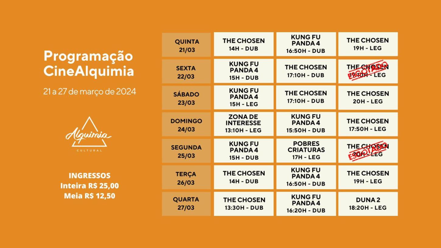 Confira programação Imperdível no Cine Alquimia de 21 a 27 de Março em Aracaju