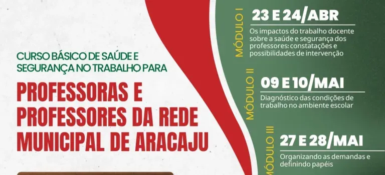 Curso de saúde e segurança no trabalho para professoras/es começa nesta terça