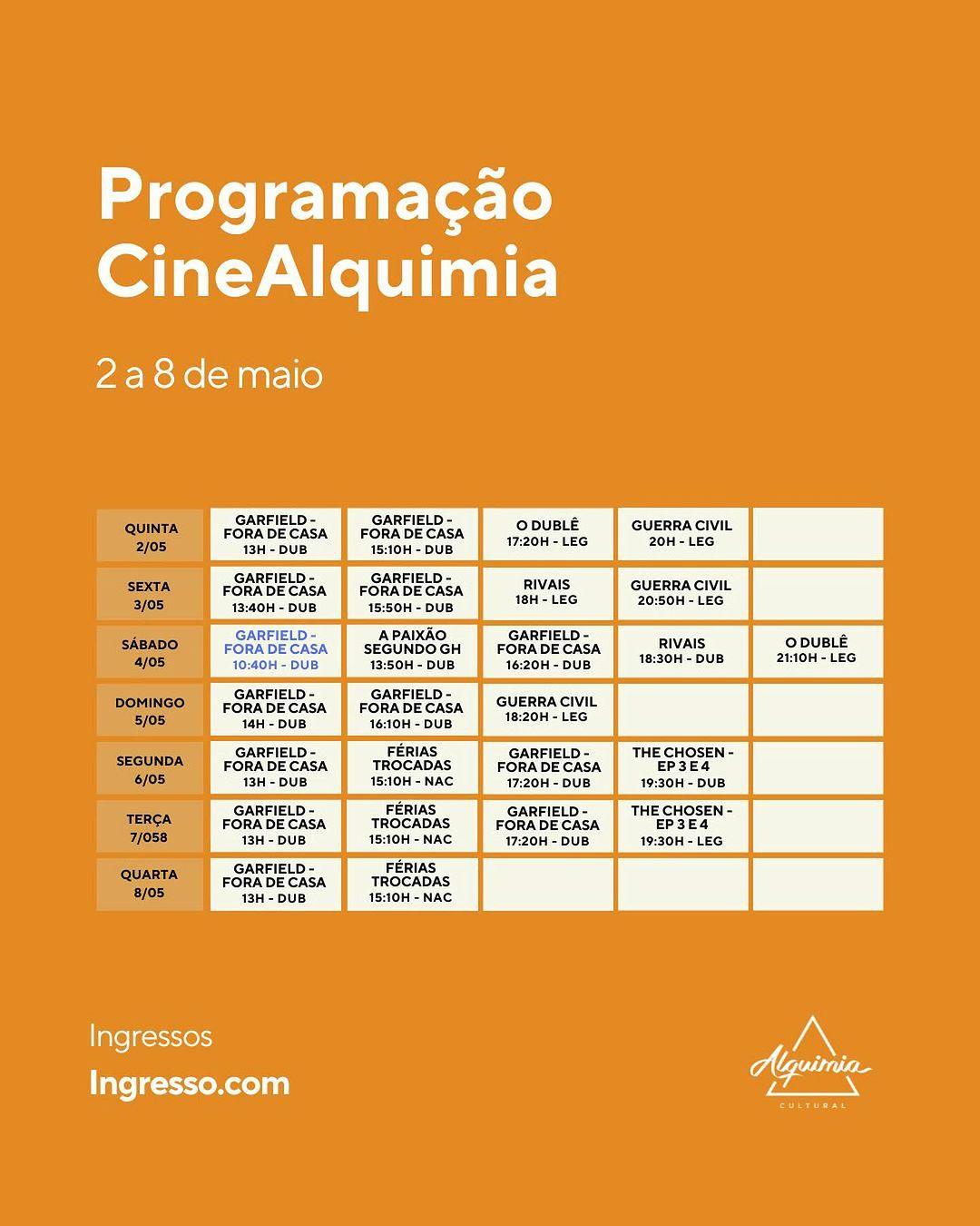 Programação do Cinema Alquimia em Aracaju de 02 a 08 de maio