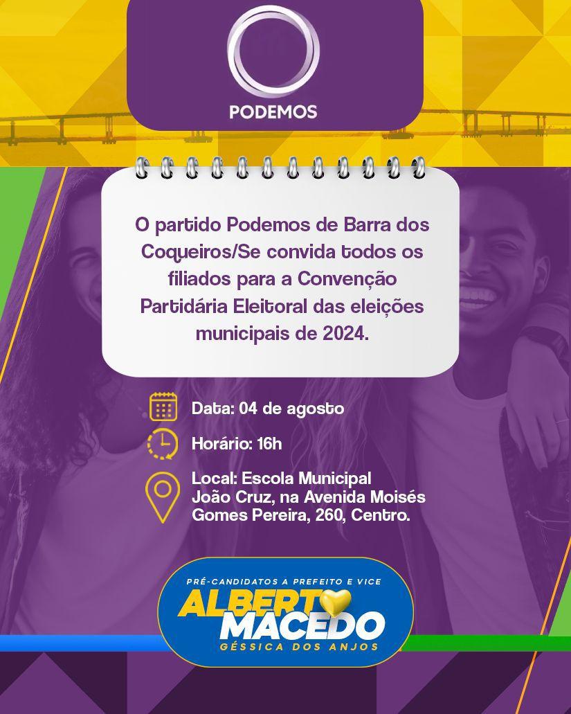 Edital de convocação para convenção eleitoral municipal do Podemos no município de Barra