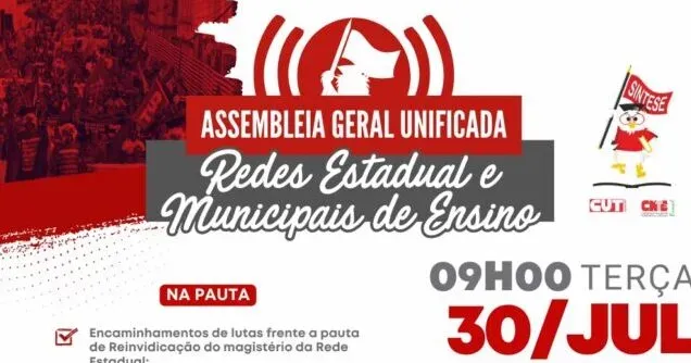 SINTESE realiza assembleia geral unificada no dia 30 de julho