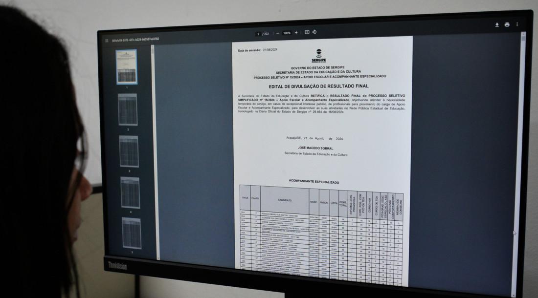 Governo de Sergipe publica resultado do PSS para apoio escolar e acompanhante especializado