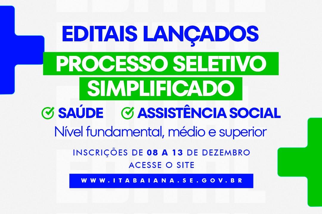 Itabaiana lança editais para Processo Seletivo Simplificado nas áreas da Saúde e Assistência Social