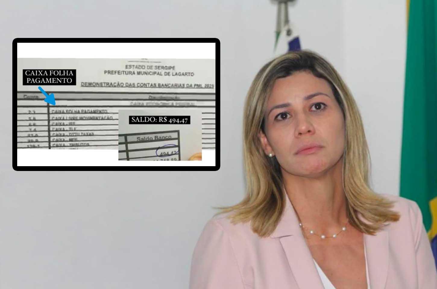 Ex-prefeita de Lagarto deixou apenas R$ 494 para a folha de pagamento dos servidores