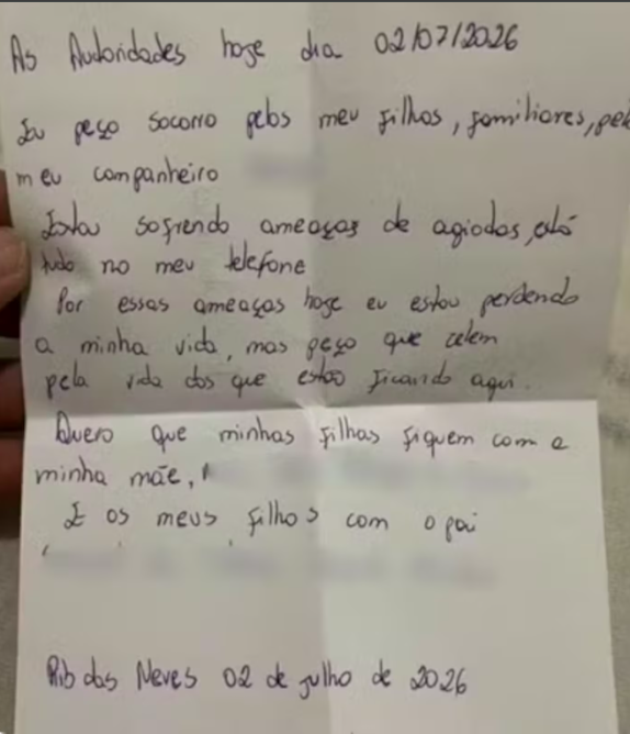‘Hoje eu estou perdendo a minha vida’, diz carta deixada por ex-mulher do goleiro Bruno